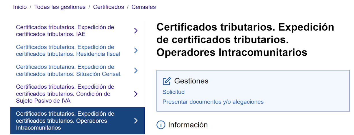 Pantalla de Hacienda que muestra la sección de