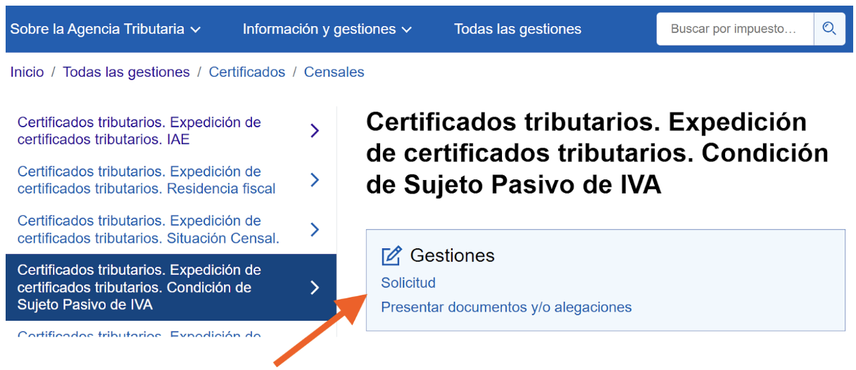 Pantalla de Agencia Tributaria de