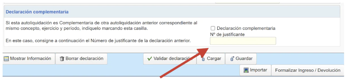 Pantalla de la Declaración complementaria donde el autónomo debe clicar sobre el botón de pago (Formalizar Ingreso / Devolución en la mayoría de modelos) para formalizar Ingreso