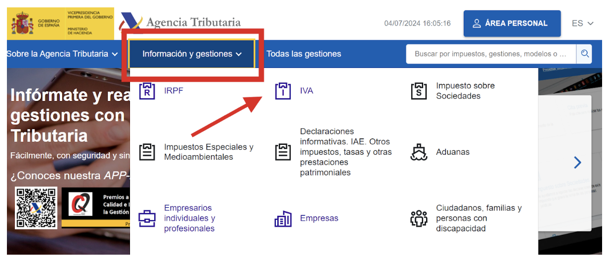 Pantalla de Agencia Tributaria donde se señala