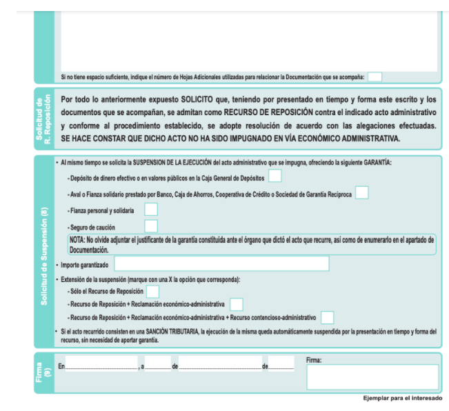 Un ejemplo de un recurso de reposición