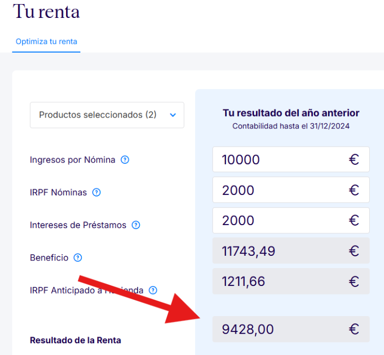 Se muestra el simulador de declaración de la renta de Declarando, que estima el ahorro aplicable a los gastos deducibles de un autónomo.