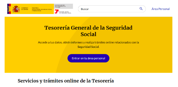 Pantalla de la Tesorería General de la Seguridad Social donde se muestra el acceso a Import@ss