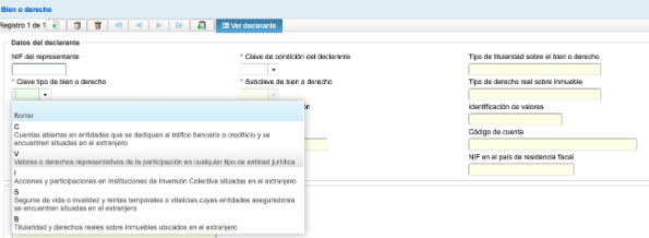 Pantalla del modelo 720 donde se muestra el espacio donde se debe declarar si se usa cuenta bancaria