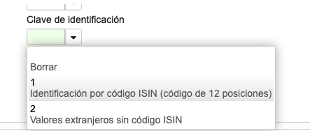 Pantalla del modelo 720 donde se debe indicar el código ISIN