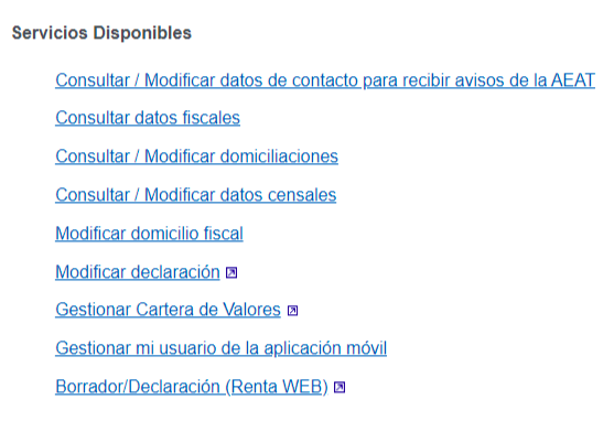 Pantalla de Hacienda donde se muestran los