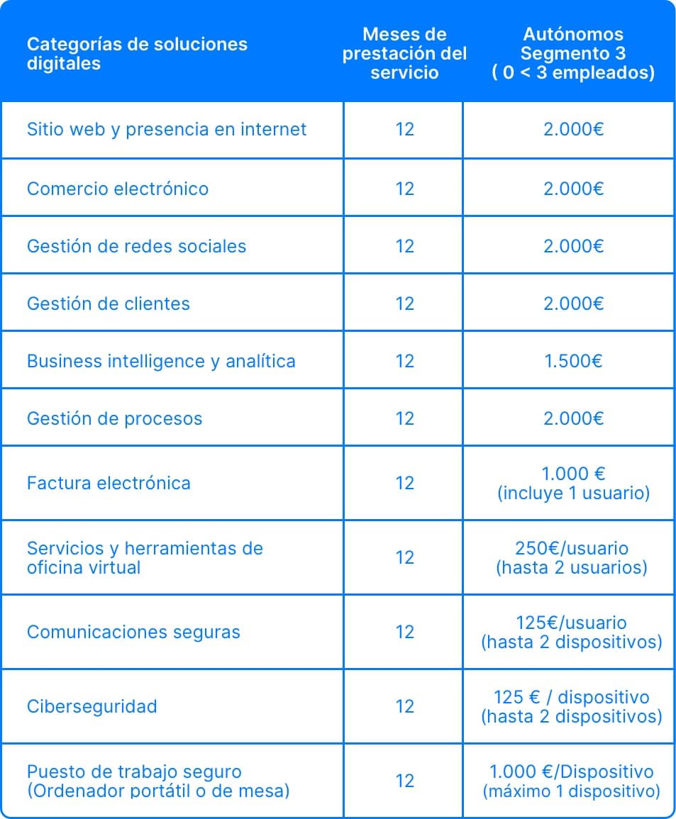 Soluciones que financia el Kit Digital