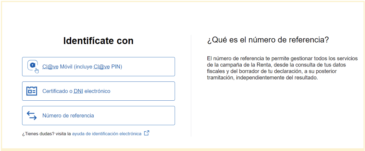 Pantalla de la sede electrónica de la agencia tributaria donde se solicita identificarse para poder iniciar el trámite donde se utilizará el certificado electrónico
