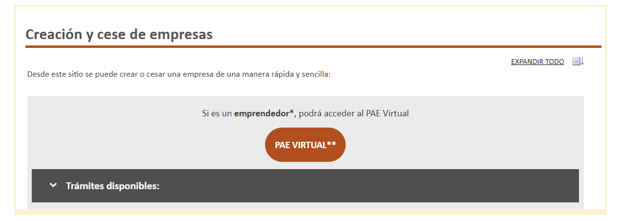 Pantalla donde muestra el acceso al PAE virtual