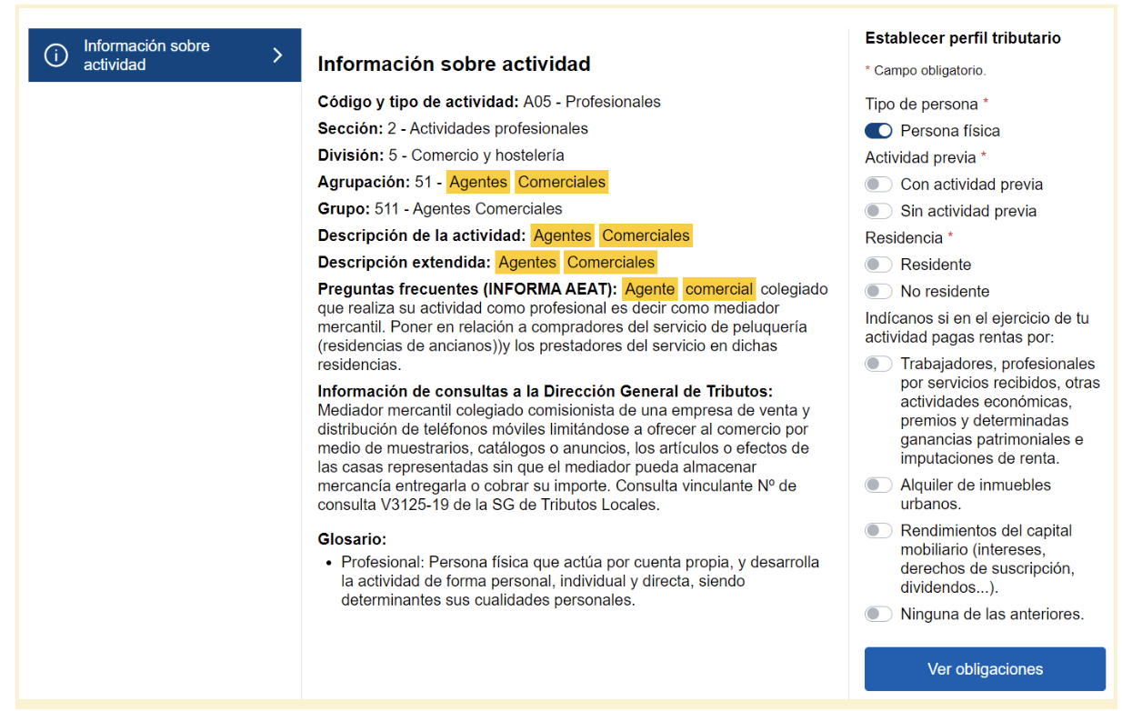 Pantalla de la Agencia Tributaria que muestra la