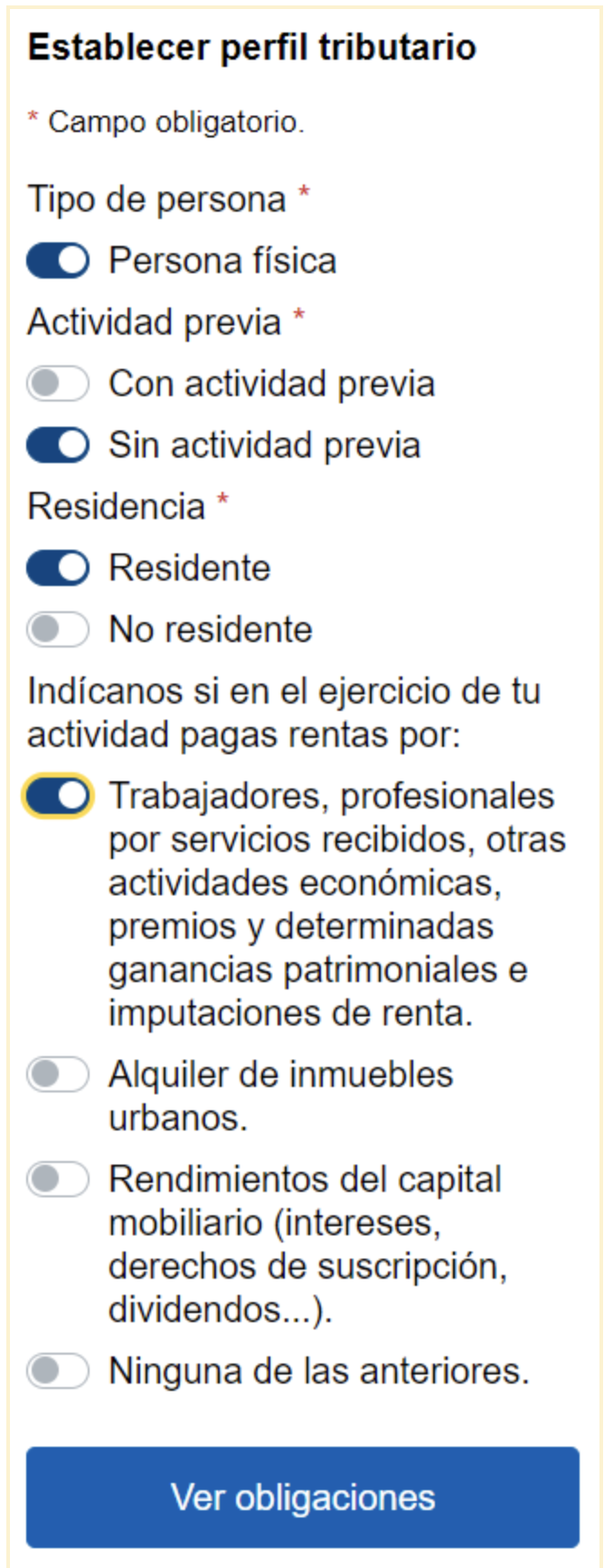 Pantalla de la Agencia tributaria que se muestra
