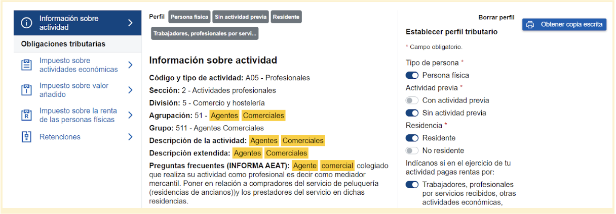 Pantalla de la Agencia Tributaria que muestra la