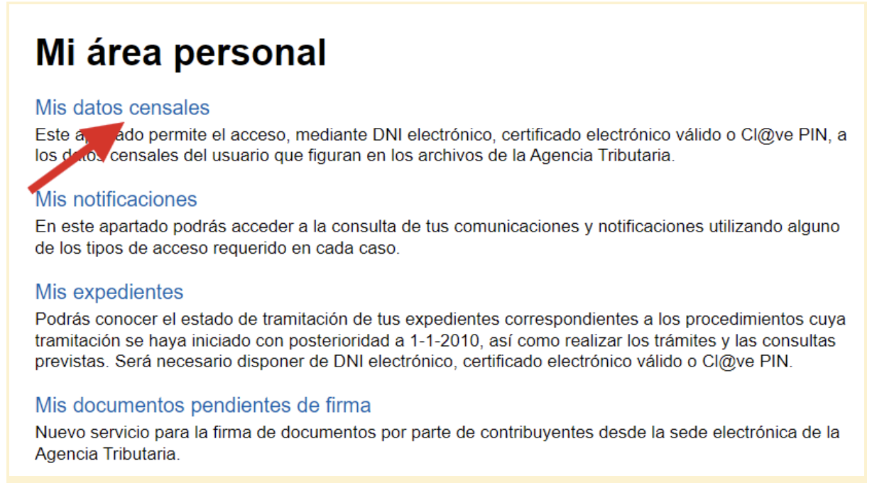 Pantalla de la Agencia Tributaria donde se muestra la sección de