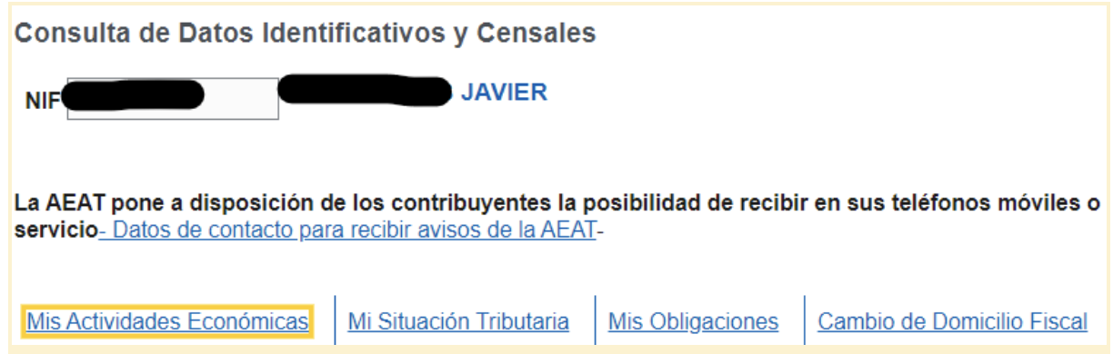 Pantalla de Agencia Tributaria donde se muestra