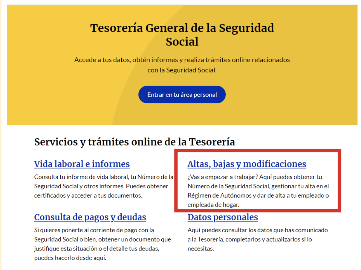 Pantalla de Importass donde el autónomo podrá acceder a