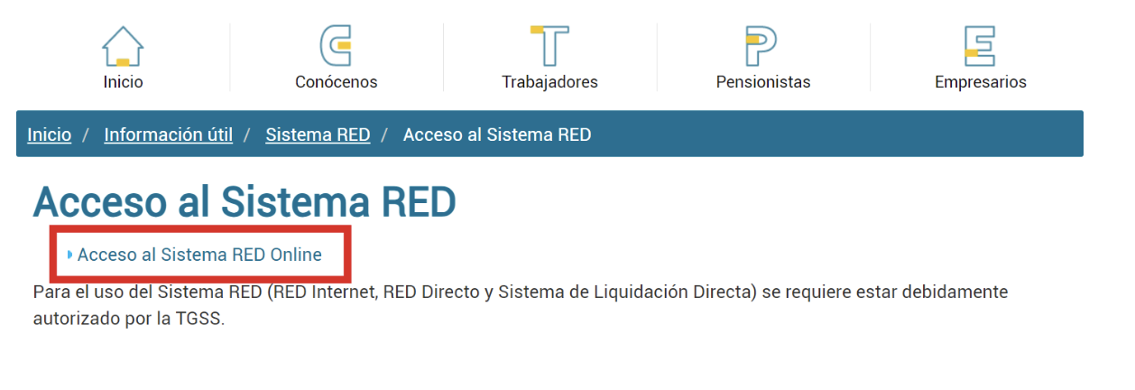 Pantalla de RED online donde se señala el botón de