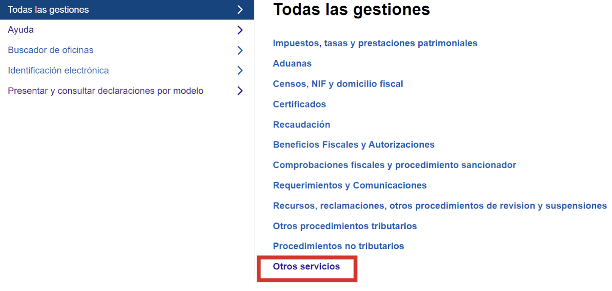Pantalla de la Agencia Electrónica donde el autónomo deberá clicar en