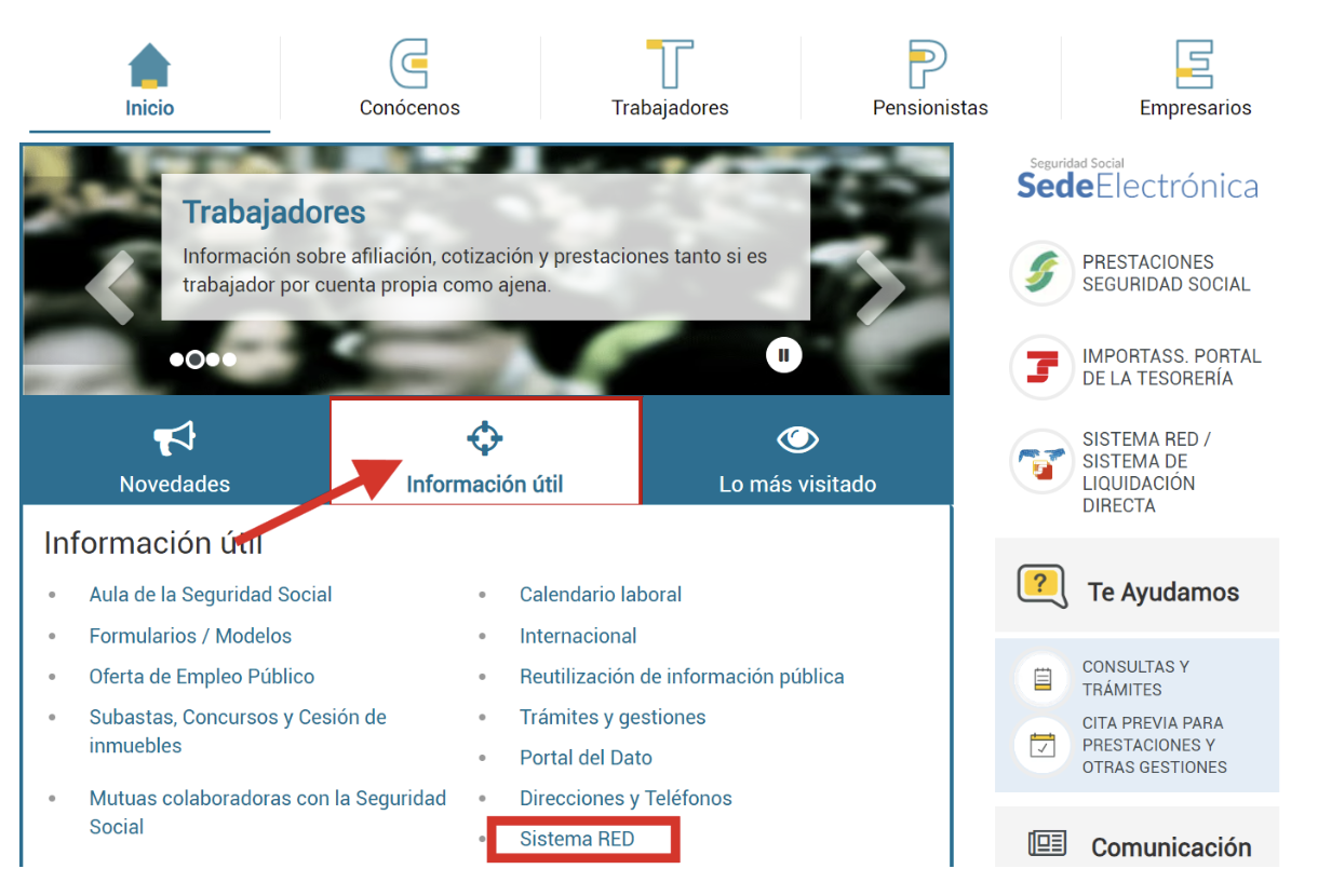 Pantalla de RED donde se señala el botón de