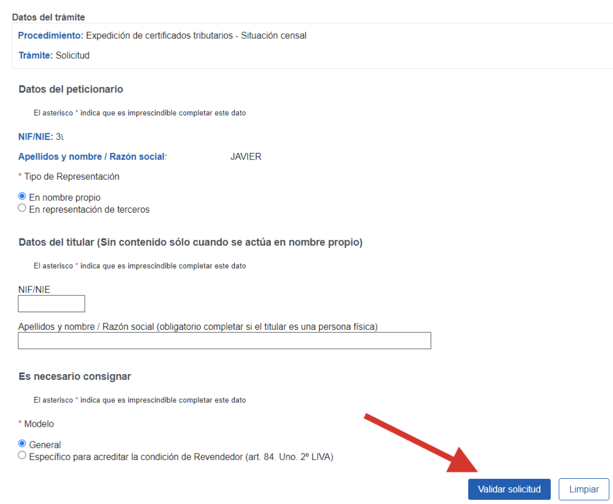 Pantalla de la Agencia Tributaria donde se realiza el sexto paso, clicar