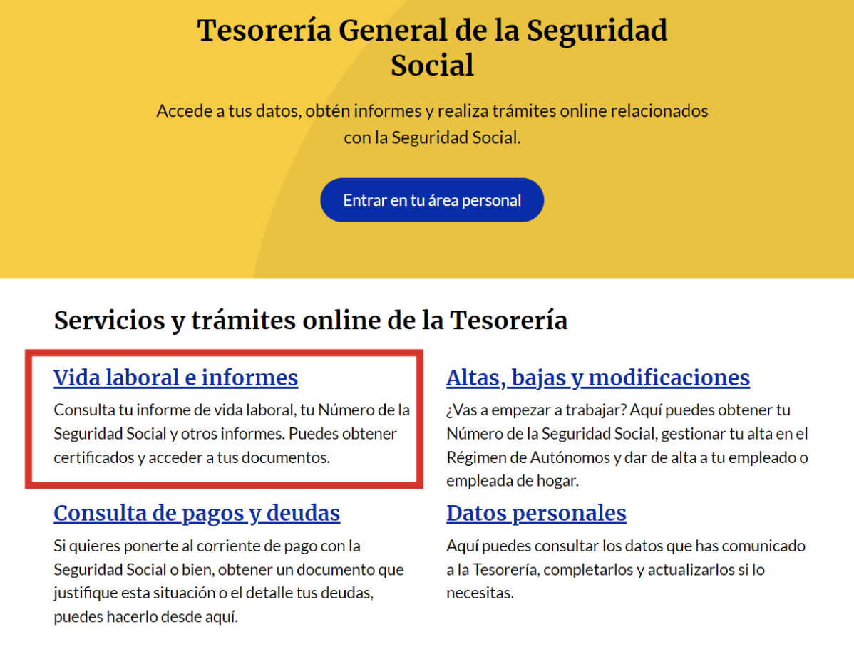 Pantalla de Importass de la Seguridad Social donde se señala el apartado de