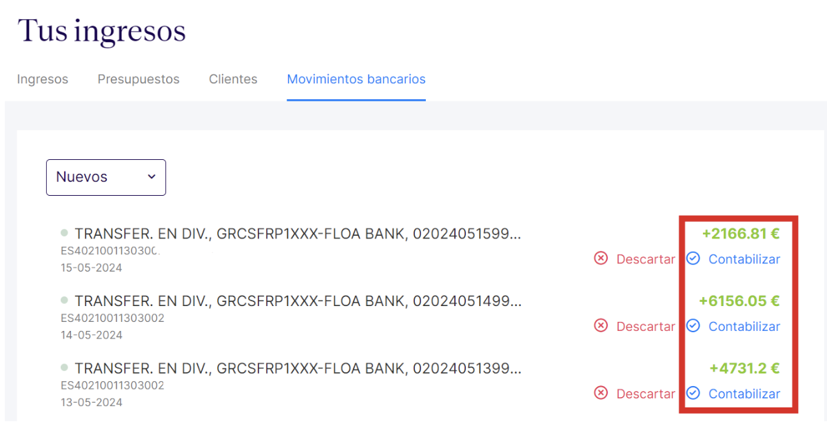 Ejemplo de conciliación bancaria en la plataforma de Declarando.
