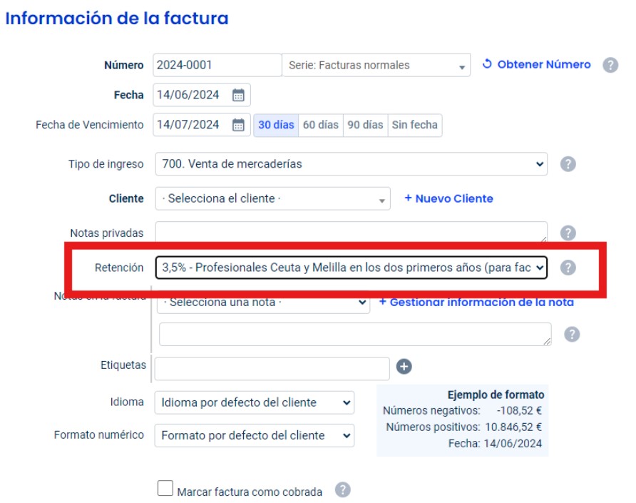 Detalle del programa de facturación Contasimple donde se señala la