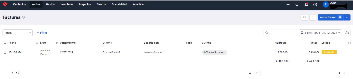 Detalle del programa de facturación