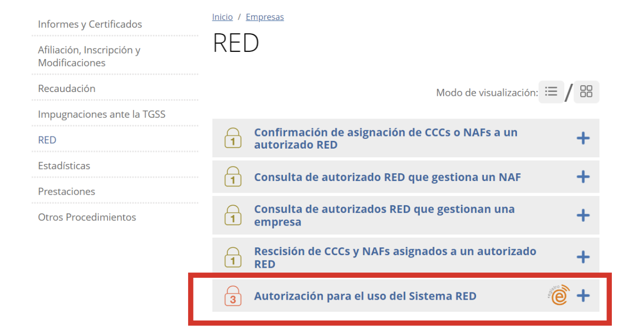 Pantalla de la Seguridad social donde se señala el botón