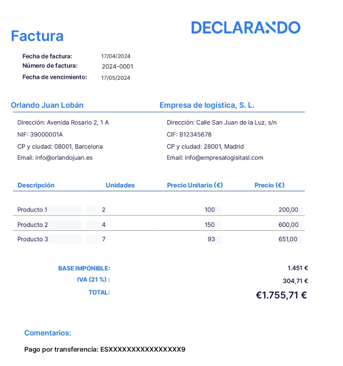 Ejemplo factura con IVA
