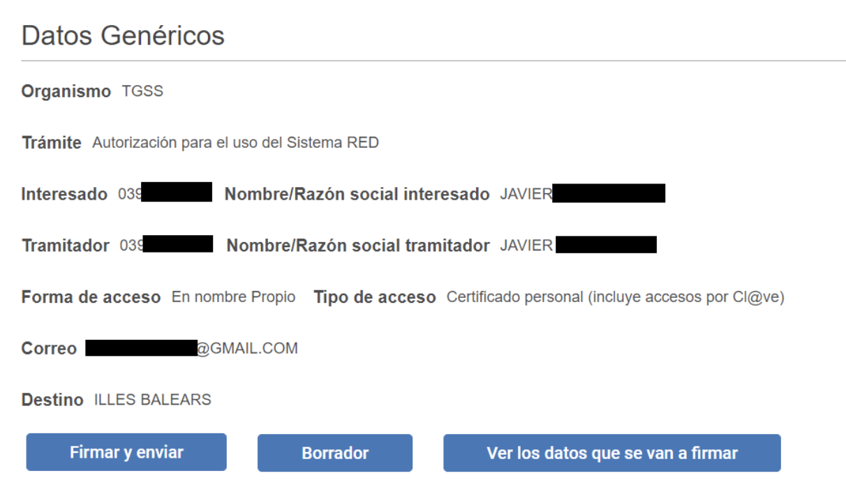Pantalla de la seguridad social donde se muestran los
