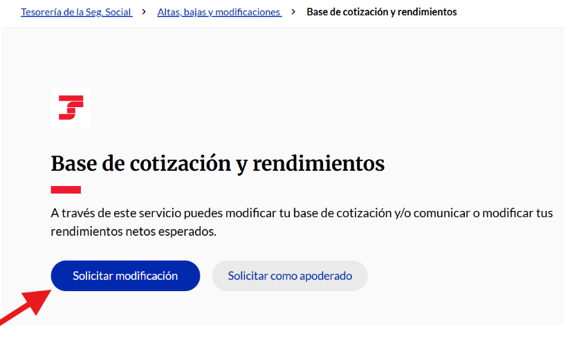 Pantalla de la Tesorería de la Seg. Social donde se señala