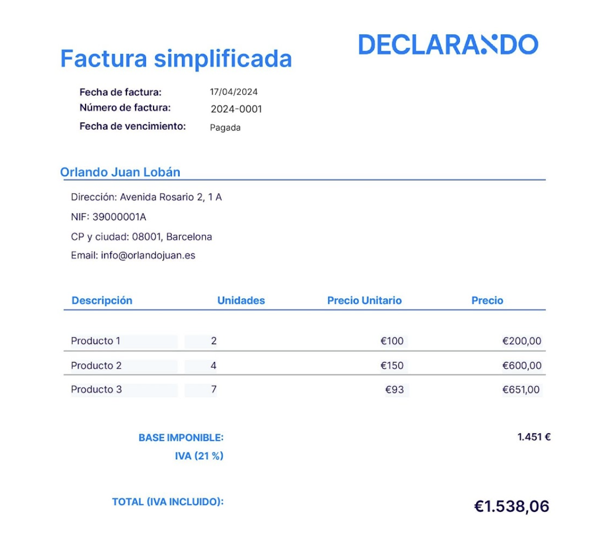 Ejemplo de factura simplificada