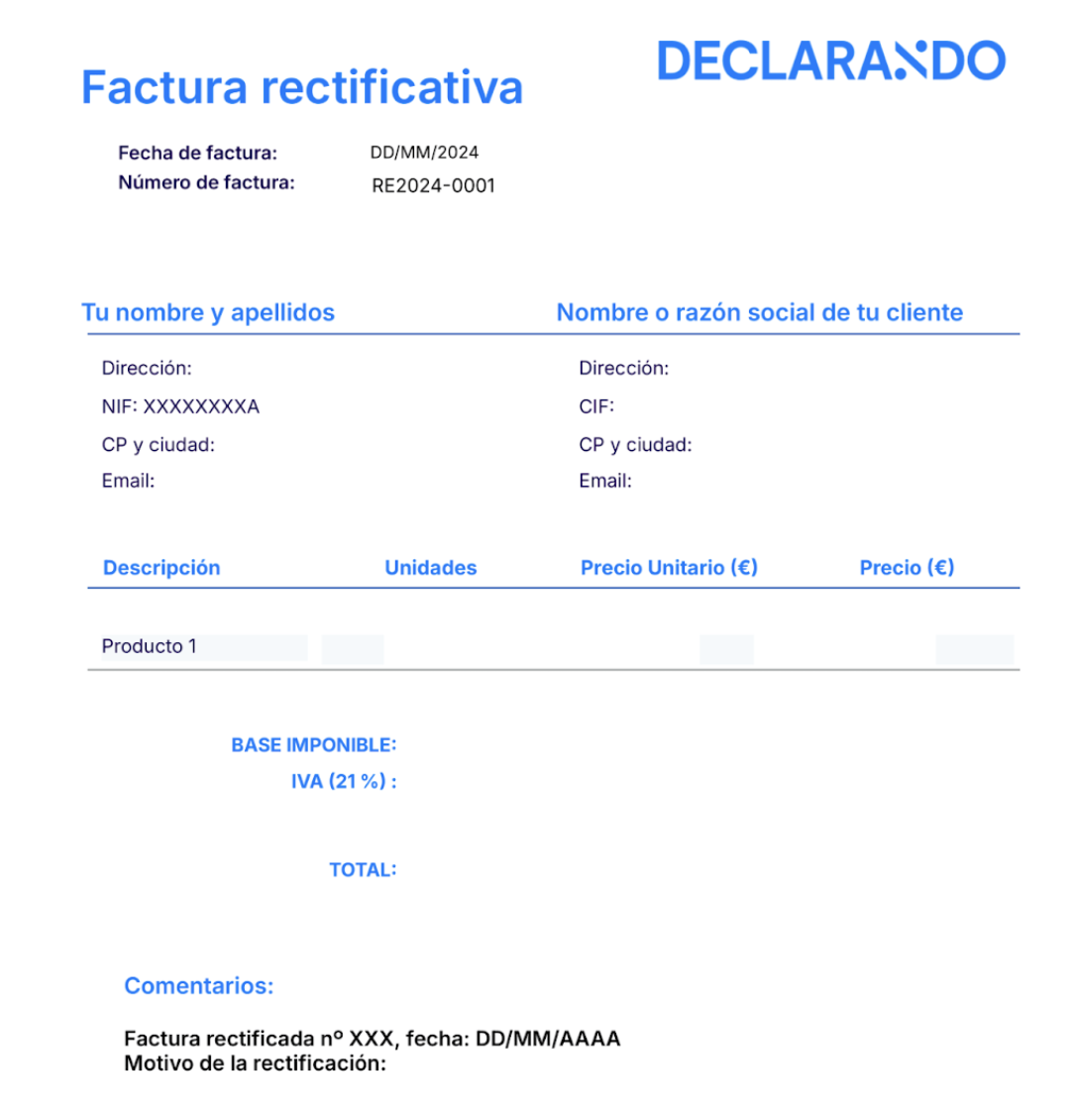 Ejemplo de Factura rectificativa completa
