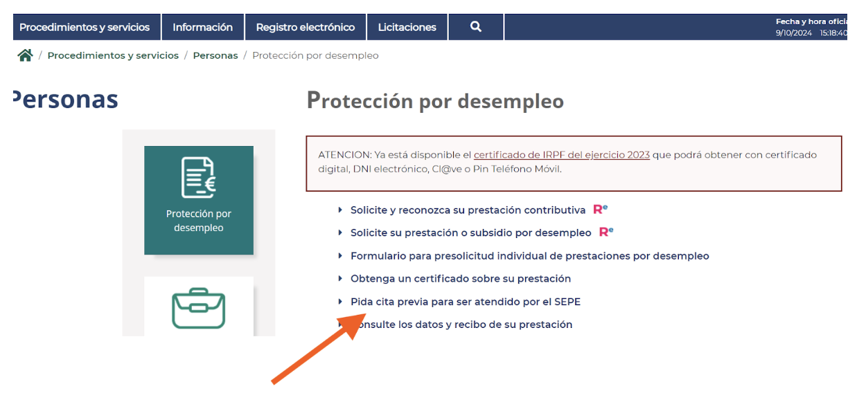 Pantalla de la sede electrónica donde se muestra la sección de