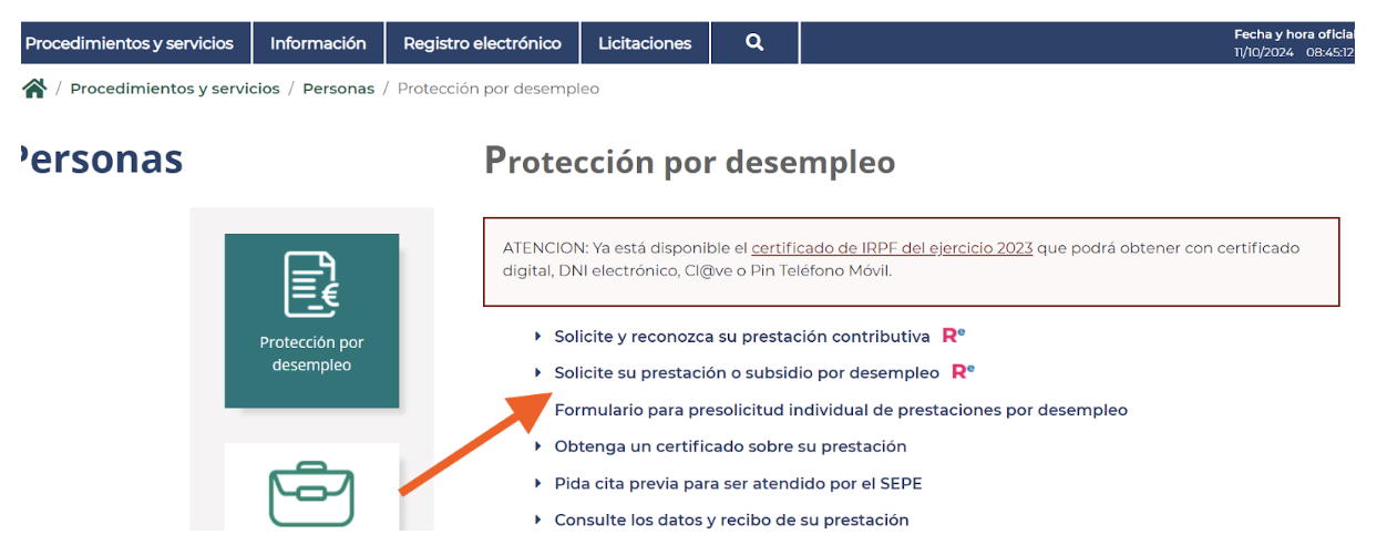 Pantalla donde el autónomo visualizará la sección de
