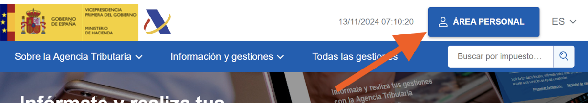 Pantalla de la Agencia Tributaria donde se visualizará el acceso al