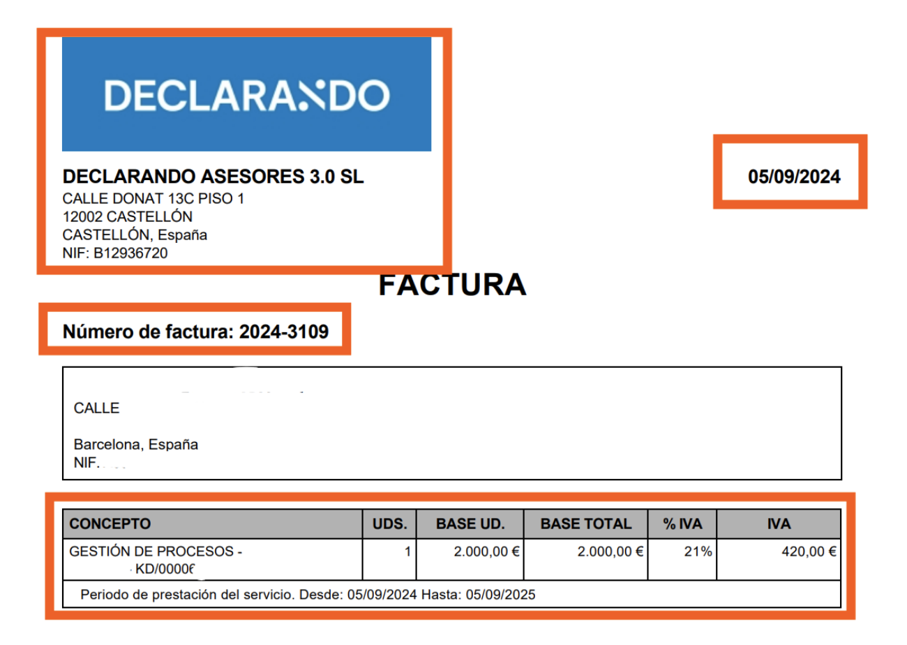 Factura donde se muestra cómo contabilizar el kit digital.