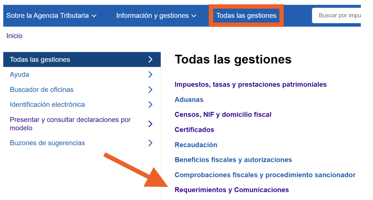 Pantalla de Agencia Tributaria donde se señala el acceso a