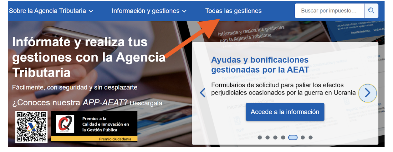 Pantalla de la Agencia Tributaria donde se señala la sección de
