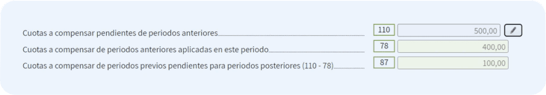 Modelo 303 - detalle de las casillas 110, 78 y 87