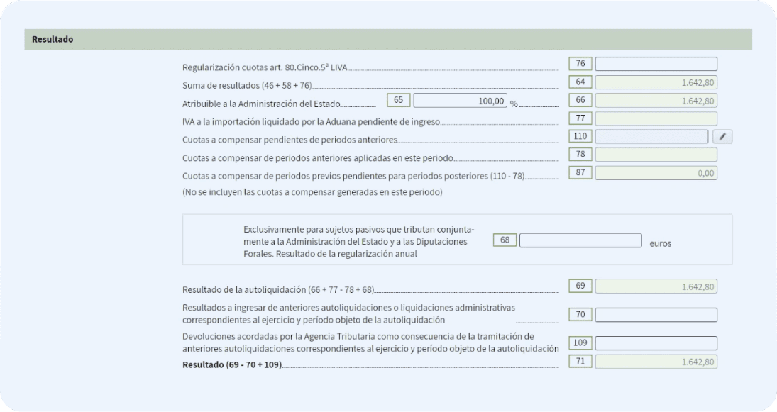 Modelo 303 - detalle del resultado final de la declaración