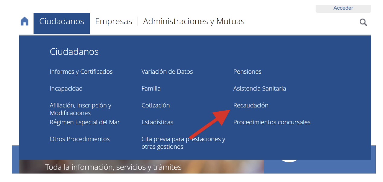 Pantalla de la sede de la seguridad social en la sección de