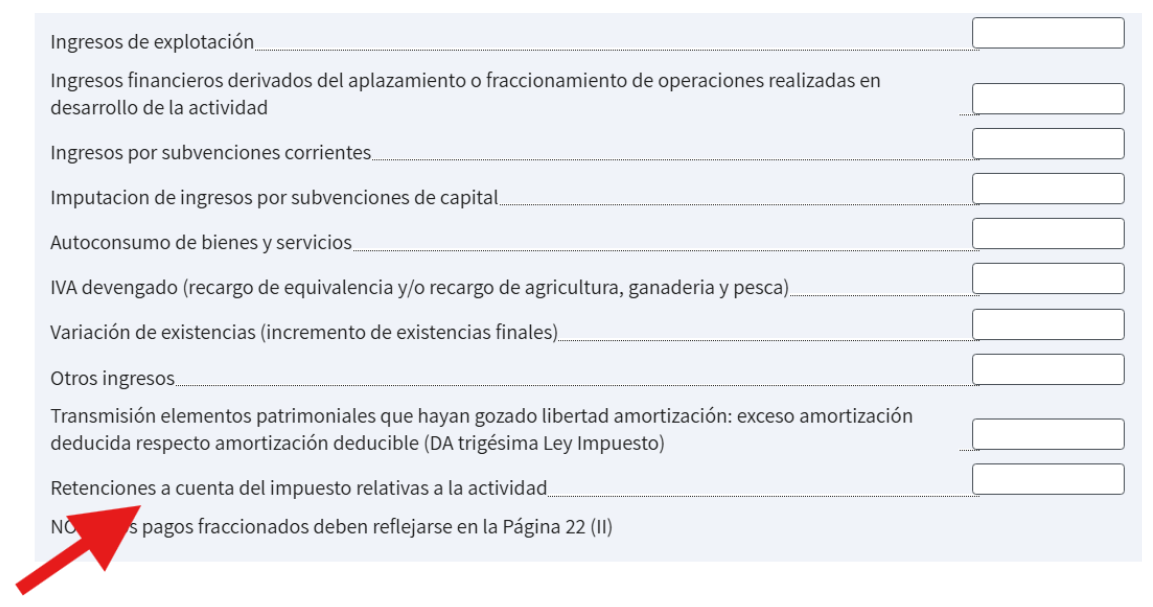 Pantalla de la Seguridad Social donde se señala la sección donde el autónomo puede declarar las retenciones que ha aplicado en sus facturas.