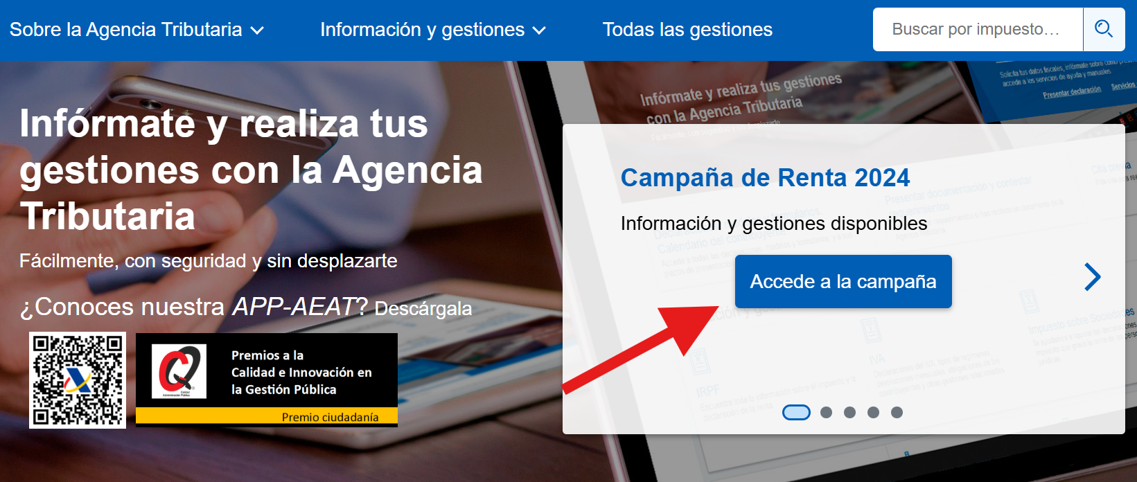 Pantalla de la Agencia Tributaria donde el autónomo tiene que clicar