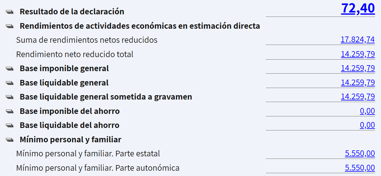 Ejemplo de resultado de tu renta como autónomo después de aplicar los gastos deducibles.