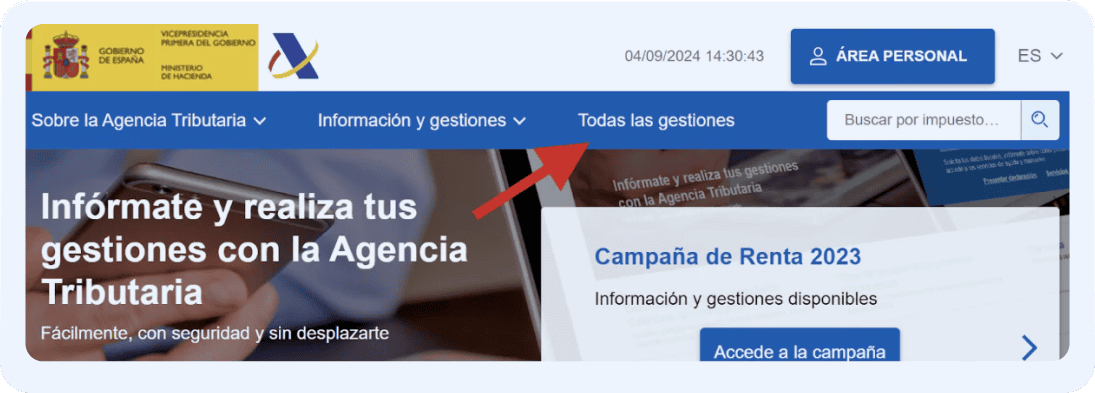 Cómo presentar el modelo 130 en la web de hacienda: primer paso, hacer clic sobre