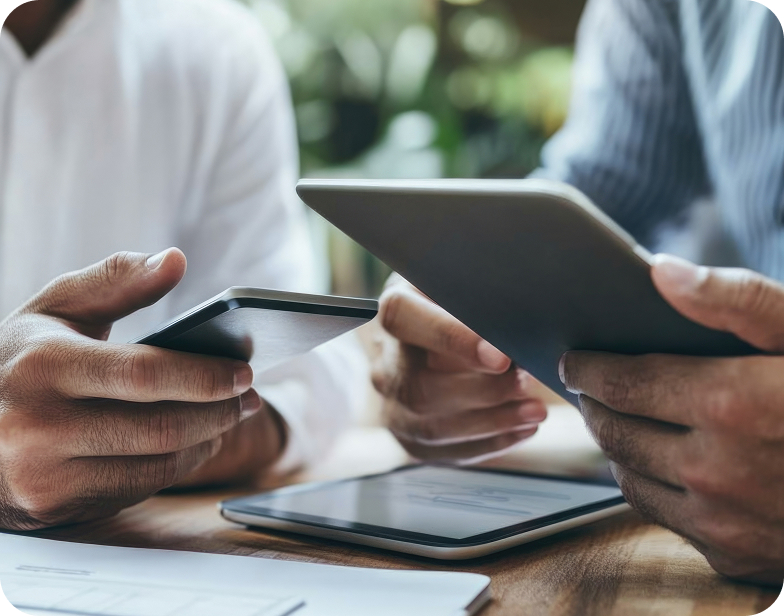 Dos autónomos con sus tablets investigando como darse de alta como autónomos.