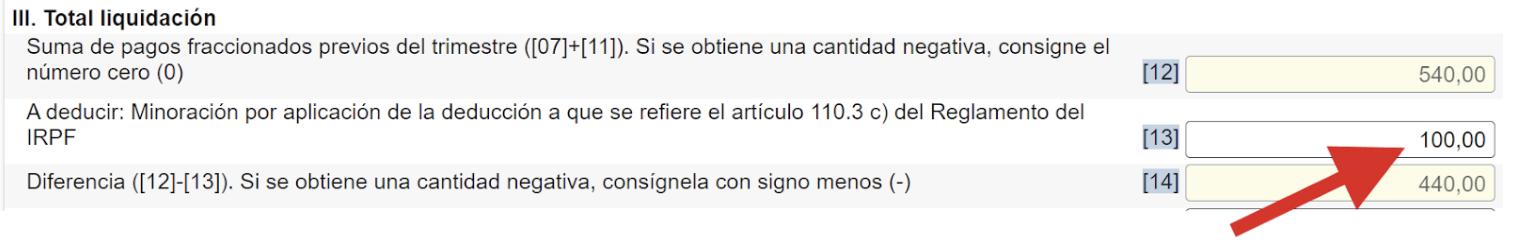 Cómo rellenar el modelo 130, casilla 13
