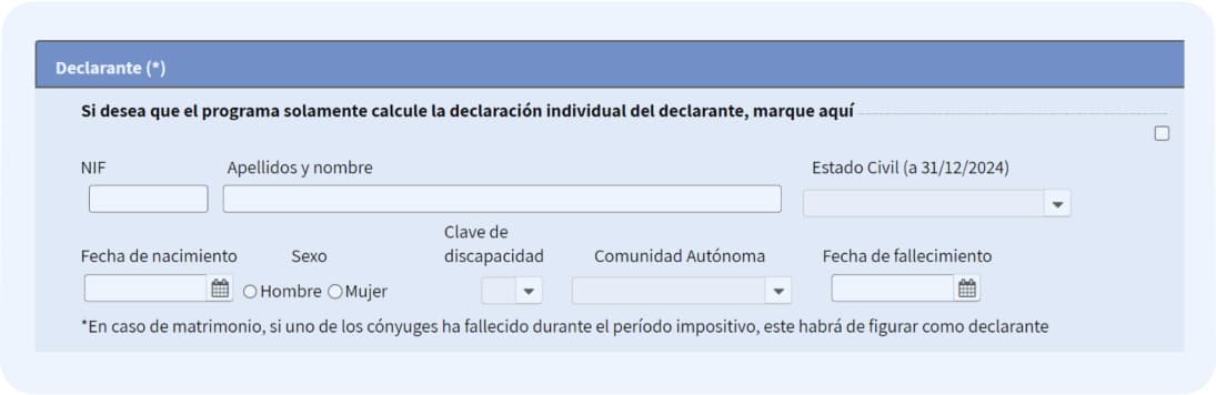 Rellena los datos de declarante del modelo 100