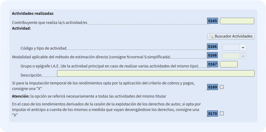 Indica tu actividad de IAE en el modelo 100